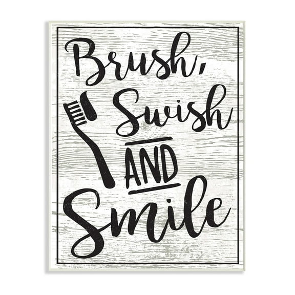 The Stupell Home Decor Collection Brush Swish And Smile Black and White Typography Wall Plaque Art, 10 x 0.5 x 15