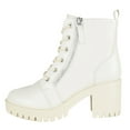 thumbnail image 2 of TOP MODA Women Chunky Thick High Heels Combat Lug Sole Ankle Boots Platform Lace Up Booties Side Zipper Bianca-90 Off White Beige Ivory 8.5, 2 of 4