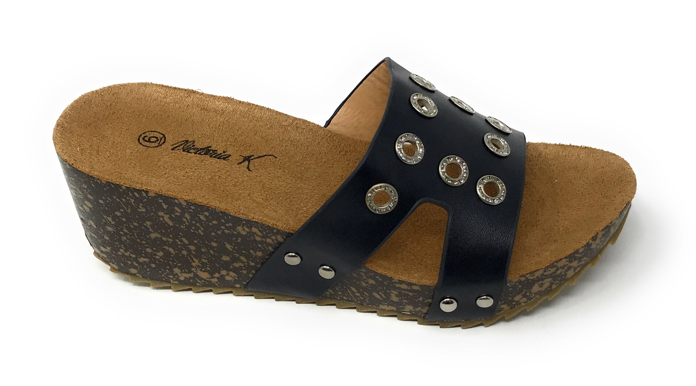 Victoria K Women's Circular Rhinestones Cork Wedge Sandals