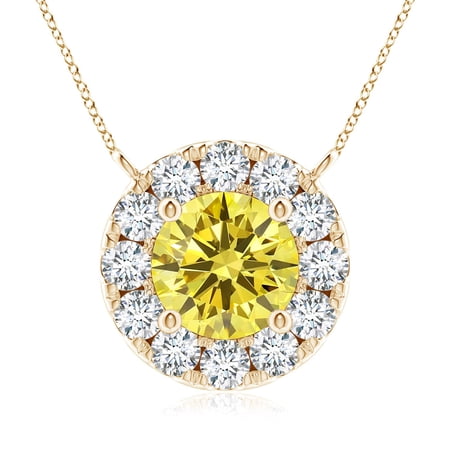 ANGARA Lab Grown Yellow Diamond Necklace with Halo for Women in 14K Yellow Gold (Size-5.8mm| Clarity-VS) | April Birthstone, Anniversary, Jewelry Gift for Women | Lab-Grown Yellow Diamond Necklace