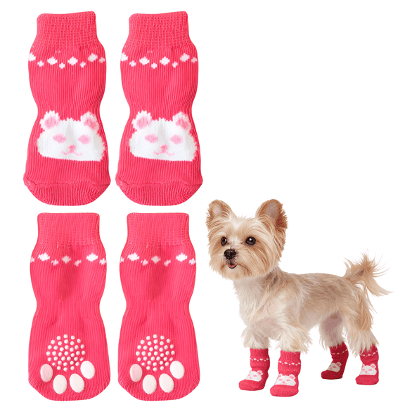 GASTROPOD 4Pcs Socks with Grippers for Samll Dog,Anti-Slip Rubber Sole Dog Socks,Cartoon Panda Pattern High-Stretch Cuff for Easy on & Off Paw Socks for Laminate Floors,S