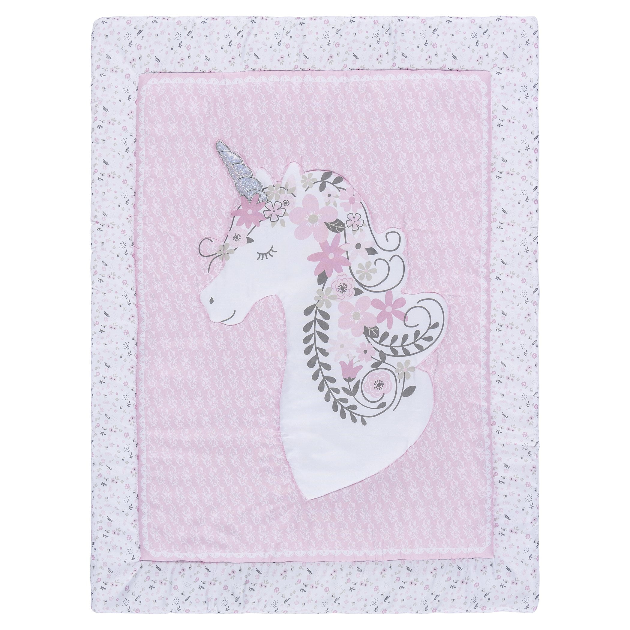 Sammy Lou Unicorn Floral 4 Piece Crib Bedding Set Pink Infant