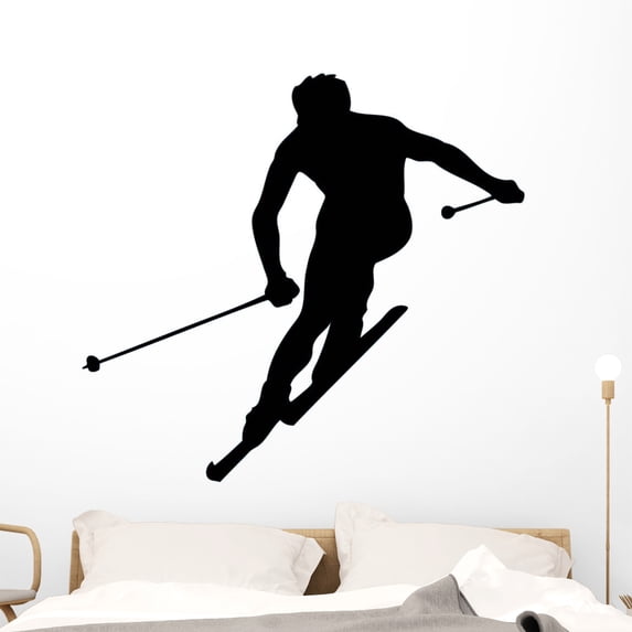 Skiing Silhouette Wall Decal Sticker, Wallmonkeys Peel & Stick Vinyl Graphic (48 in W x 44 in H