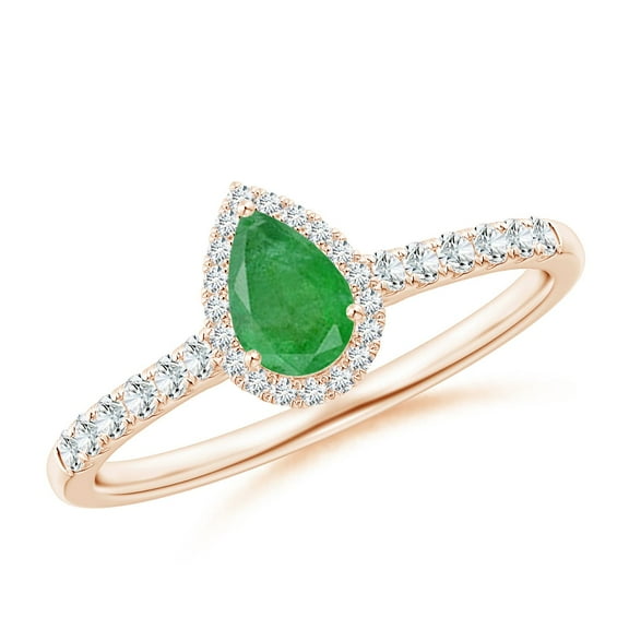 ANGARA Natural Pear-Shaped Emerald Halo Engagement Ring in 14K Rose Gold for Women (Size-6x4mm) | May Birthstone, Birthday, Anniversary, Jewelry Gift for Women | Natural Emerald Ring