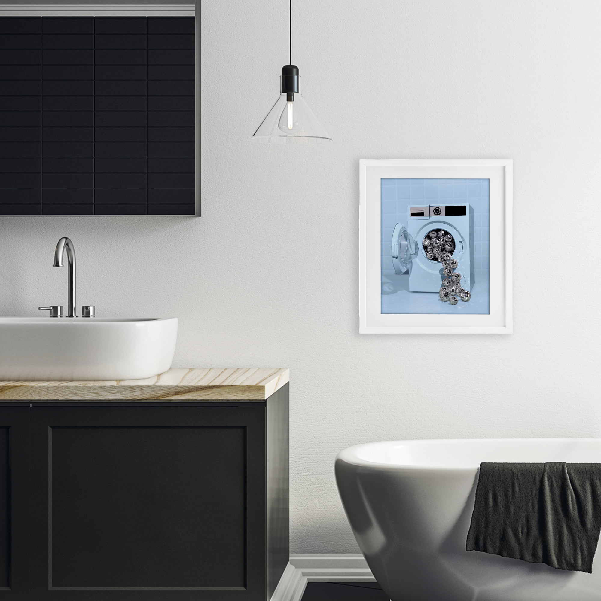Stupell Industries Disco Laundry Machine over Blue White Framed Print Under Glass, design by LISH Creative