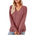 thumbnail image 5 of Annhoo Womens Fall Tops Casual Button Long Sleeve V Neck T Shirts Baggy Solid Color Going out Lounge Blouses, 5 of 5