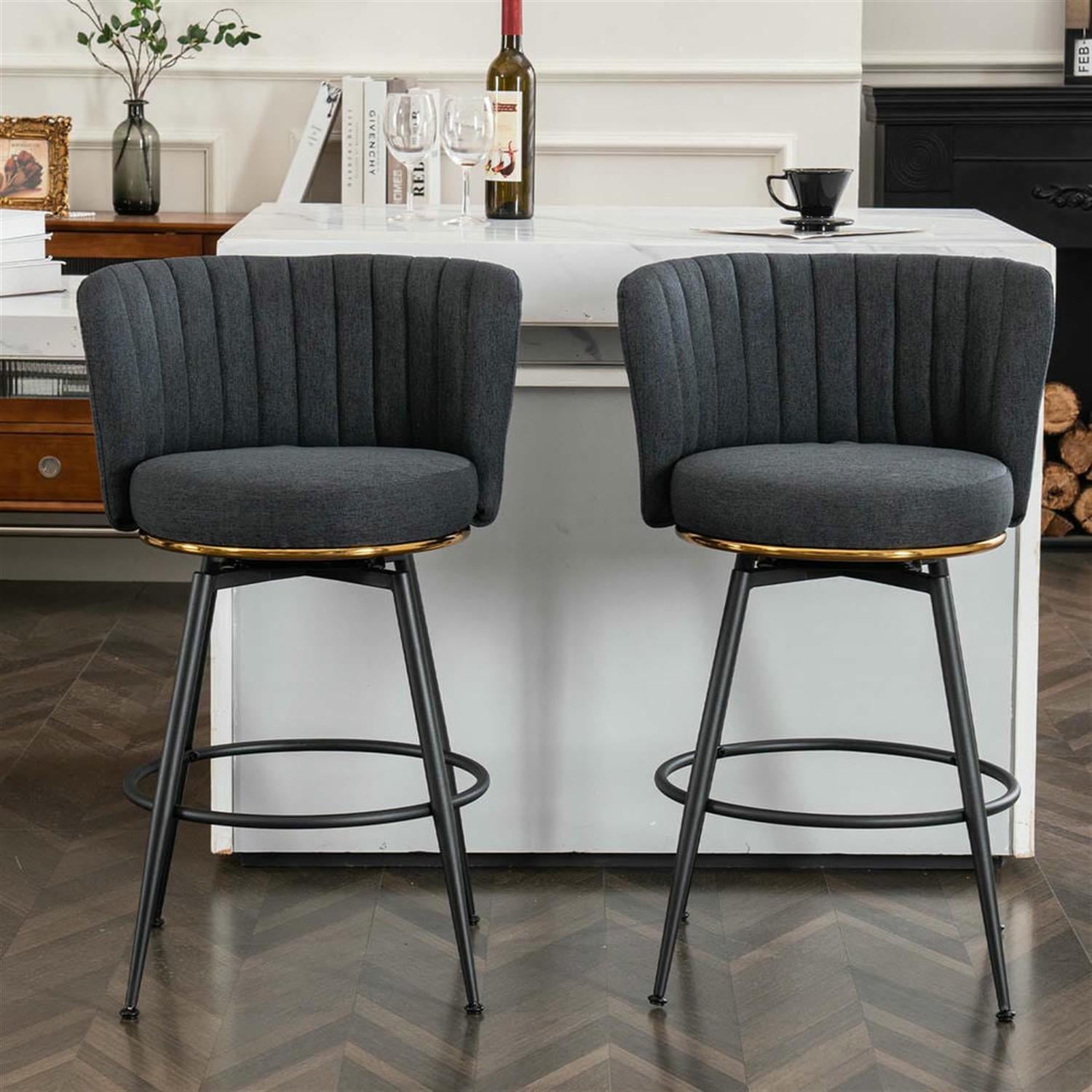 Demi Bonn 33" Counter Height Bar Stools Set of 2, Swivel Barstools with Back, Kitchen Island Countertop Chairs for Dining Room, Gray