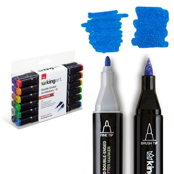 Double-Ended Glitter Art Markers – 12 Colors, Brush & Fine Tip