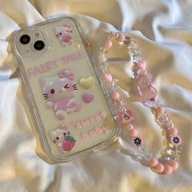 Sanrio 3D hello kitty kuromi Cinnamoroll con pulsera, funda de teléfono para Iphone 11 12 13 14 Pro Max Mini X Xs Xr 7 8 Plus SE 2020 Fivean unisex