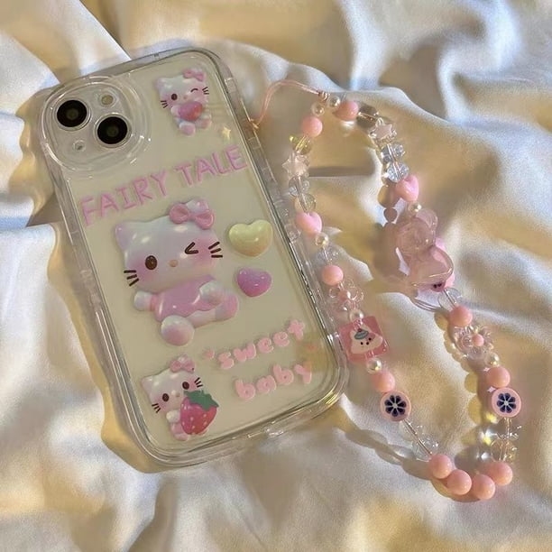 Sanrio 3D hello kitty kuromi Cinnamoroll con pulsera, funda de teléfono para Iphone 11 12 13 14 Pro Max Mini X Xs Xr 7 8 Plus SE 2020 Fivean unisex