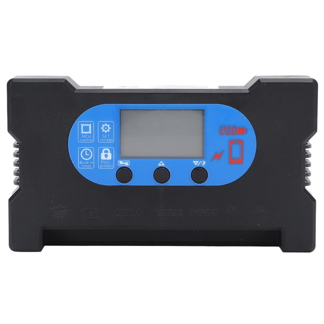 Controlador de carga solar con doble puerto USB tipo C, carga rápida, panel solar, controlador de carga para batería de 12 V y 24 V, 50 A