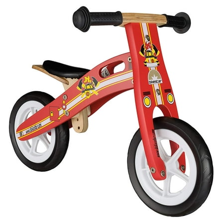 BIKESTAR Original Safety Wooden Lightweight Kids First Balance Running Bike with air tires for age 2 year old boys and girls | 10 Inch Edition | Firefighter