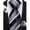 thumbnail image 2 of Conjunto de corbata Barry.Wang de rayas tejidas en seda con gemelos, 2 of 4