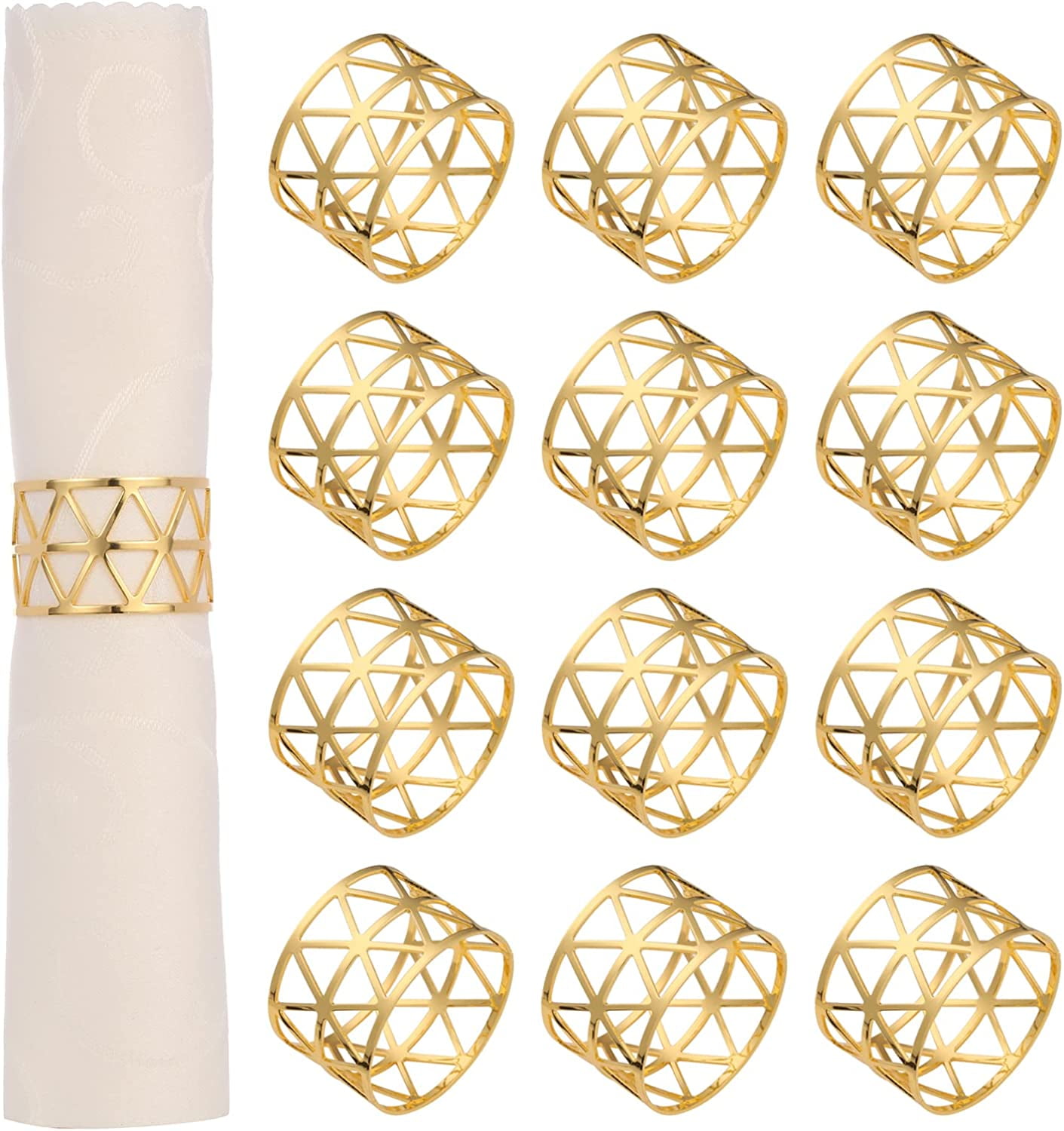 Gold Napkin Rings Set of 12, Hollow Out Napkin Rings Holder for