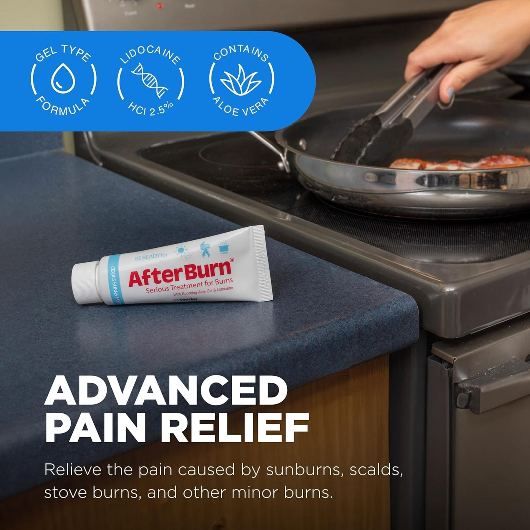 (4 pack) AfterBurn Advanced Pain Relief Gel, 2 oz.