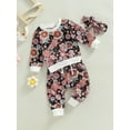 thumbnail image 3 of Bagilaanoe 3Pcs Toddler Baby Girl Long Pants Set Floral Print Long Sleeve Sweatshirt Pullover Tops + Trousers + Headband 6M 12M 18M 24M 3T Kids Fall Casual Sweatsuit, 3 of 8