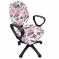 thumbnail image 1 of Floral Office Chair Slipcover, Tiny Swallowtail Butterflies Flying Among Watercolor Illustrated Peachy Color Roses, Protective Stretch Decorative Fabric Cover, Standard Size, Multicolor, by Ambesonne, 1 of 5