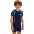 thumbnail image 2 of Boys Swimsuit One-piece Swimsuits with Dino Print Zipper Sun Durable Lightweight Fabric Beach Suifing Kids Swimwear Blue 4-5 Y, 2 of 8