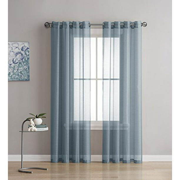 Grommet Semi Sheer Curtains 2 Pieces, Teal Sheer Curtains 63 Inches Long