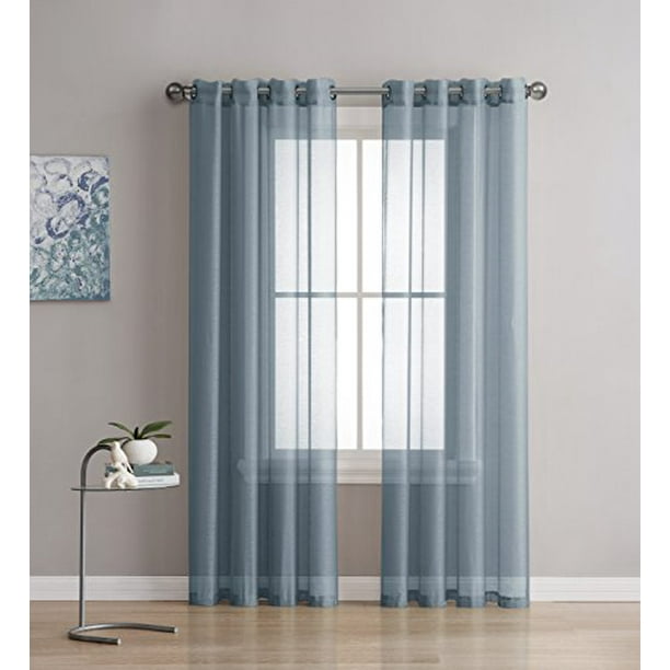 Grommet Semi Sheer Curtains 2 Pieces Total Size 108 Inch Wide 54 Each Panel 63 Long Beautiful Elegant Natural Light Flow And Durable Material Dusty Blue Com Grommet Semi Sheer Curtains 2 Pieces, Teal Sheer Curtains 63 Inches Long