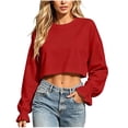 thumbnail image 4 of ClodeEU Women's Crew Neck Long Sleeve Cropped Drop Shoulder Sweatshirt,Casual Loose Crop Pullover Top Red,Women's Plus S, 4 of 6