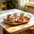 thumbnail image 6 of Boovnll Serving Tray, Woven Storage Tray with Handles Rattan Look, Decorative Wicker Basket Tray for Fruit Bread Table Counter Home Kitchen,11x7in, 6 of 7
