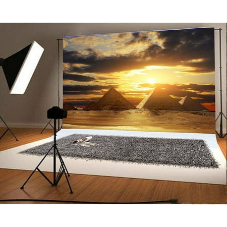 HelloDecor Polyster 7x5ft Photography Background Egyptian Pyramids Desolate Desert Dark Clouds Setting Sun Scenery Backdrop Travel Wedding Party Photographic Shooting Video Studio