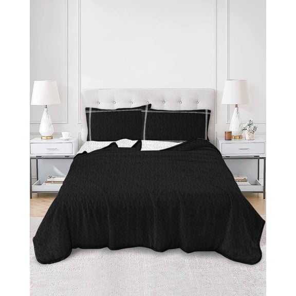 Quilts King Size, Pure Black Soft Comforter Bedding Set for Bed, Simple Solid Color Lightweight Quilted Bedspread with Pillow Cover(2 Pieces) for All Season, 96x106 Inch