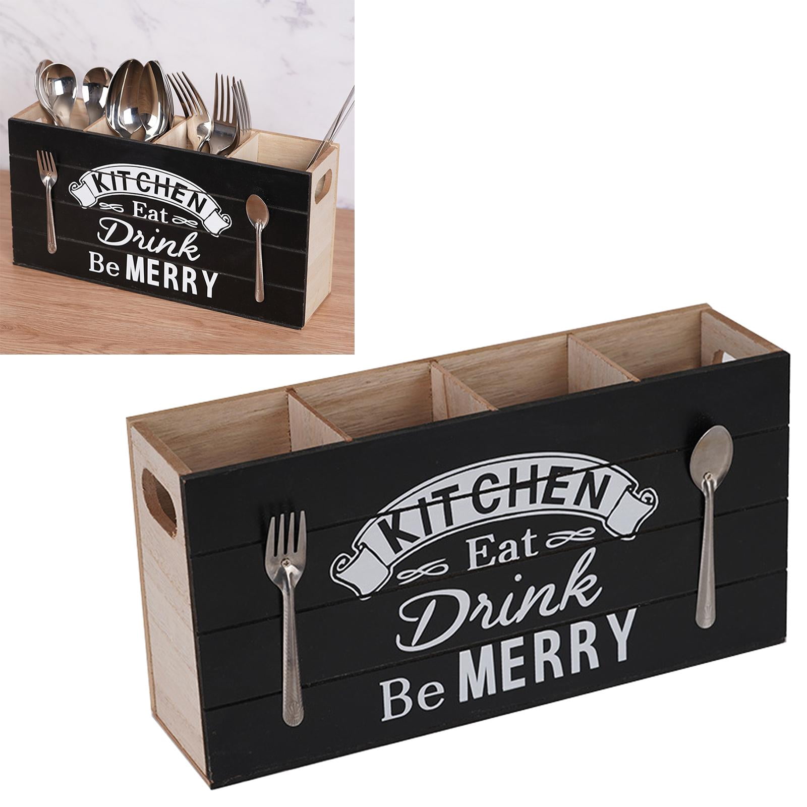 Fiocias Multifunction Wood Kitchen Cutlery Holder 4 Compartments Utensil Caddy Organizer
