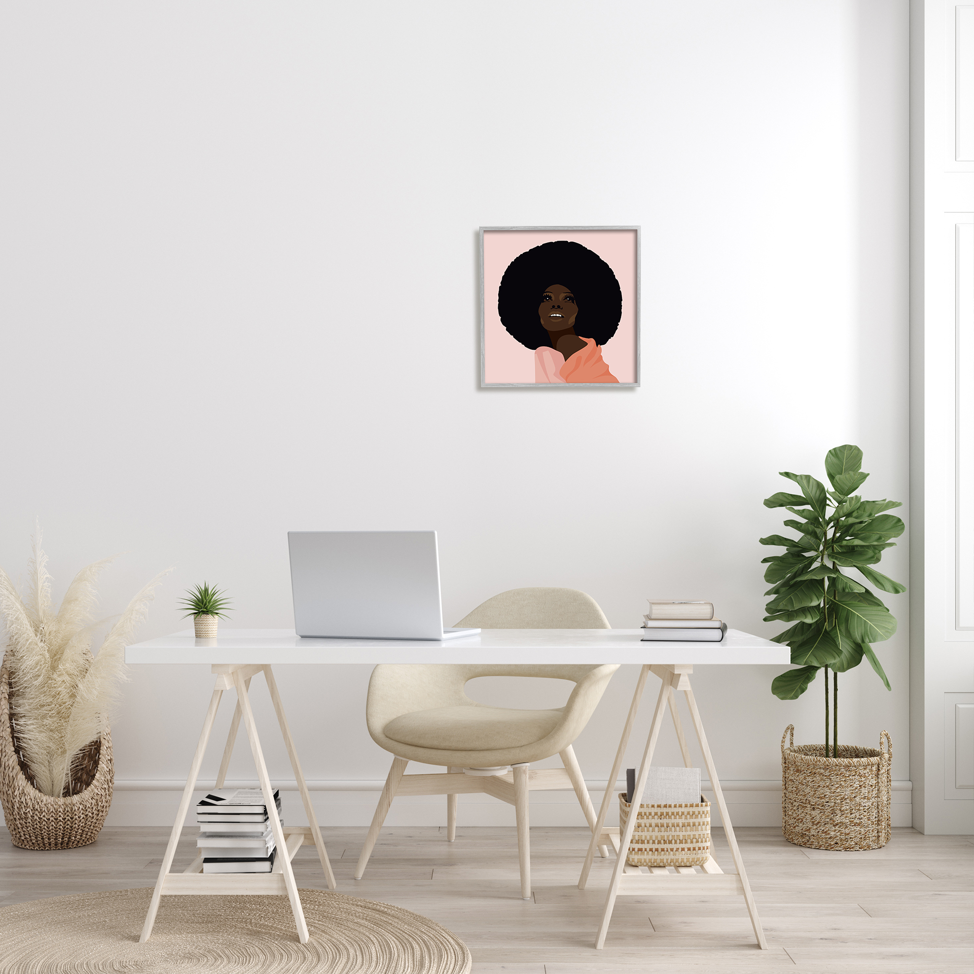 African American Woman Wearing Pink Glam Fashion Beauty & Fashion Framed Art Print Wall Art, 17x17