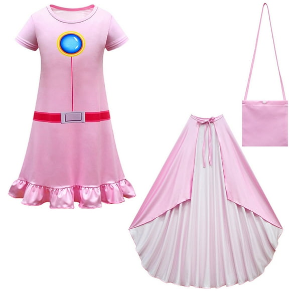 HAWEE Girls Princess Peach Costume Cosplay Casual Dress Up Peach Dress