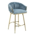 thumbnail image 2 of Peispie 26" Counter Height Bar Stools Set of 2, Modern Velvet Barstools with Mid Back and Gold Metal Legs, Padded Kitchen Island Chairs with Hand-Wave Design for Home Bar, Blue, 2 of 6