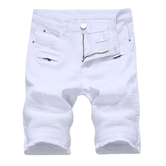 XFLWAM Men's Distressed Jean Shorts Casual Ripped Stretchy Summer Denim Short Pants with Pockets White S