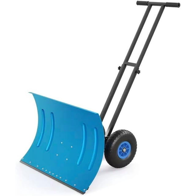 QinaQin Pelle à Neige Poussoir, 2 Roues Robustes avec Lame Inclinée de 30 Pouces, Bleu Clair