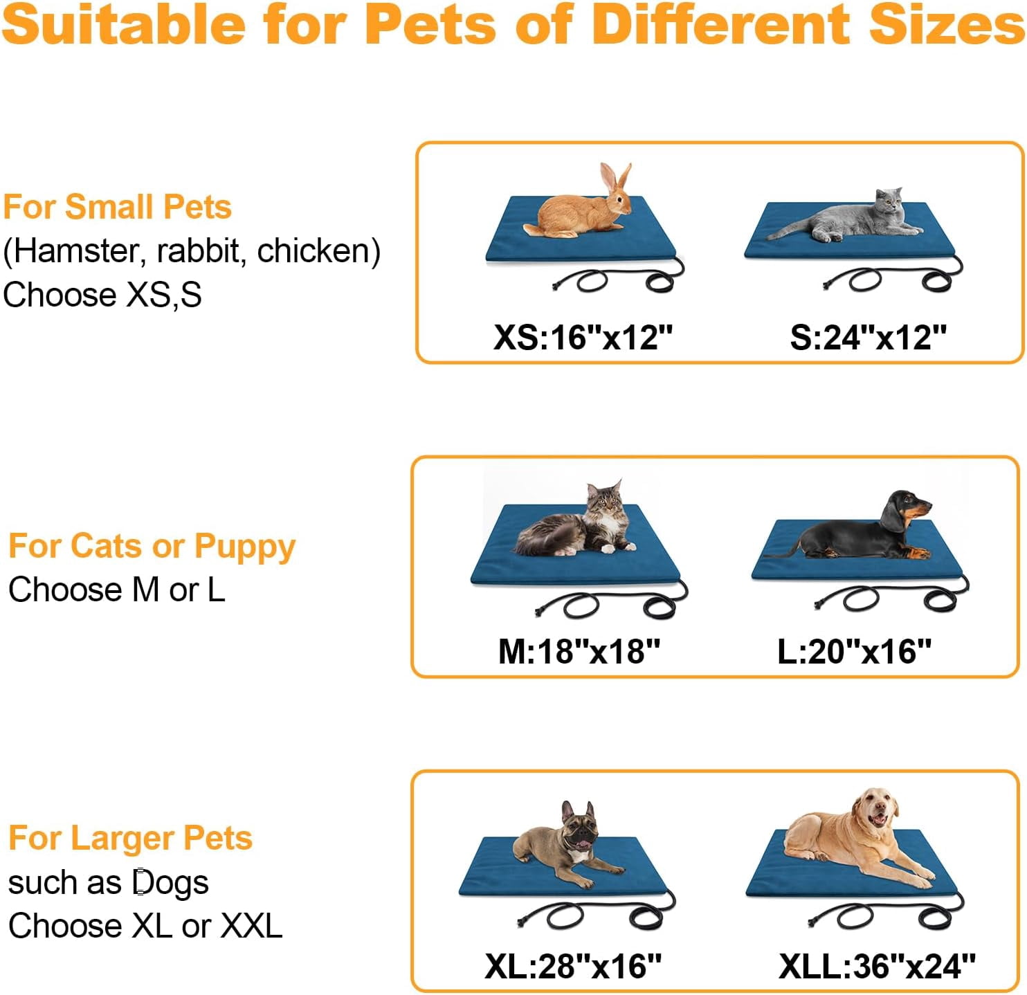 EVER BETTER Cat and dog pet heating pad, 100% waterproof outdoor cat heating pad, multiple sizes of external electric hot dog mattress blanket puppy advanced dog house heater, used for help box