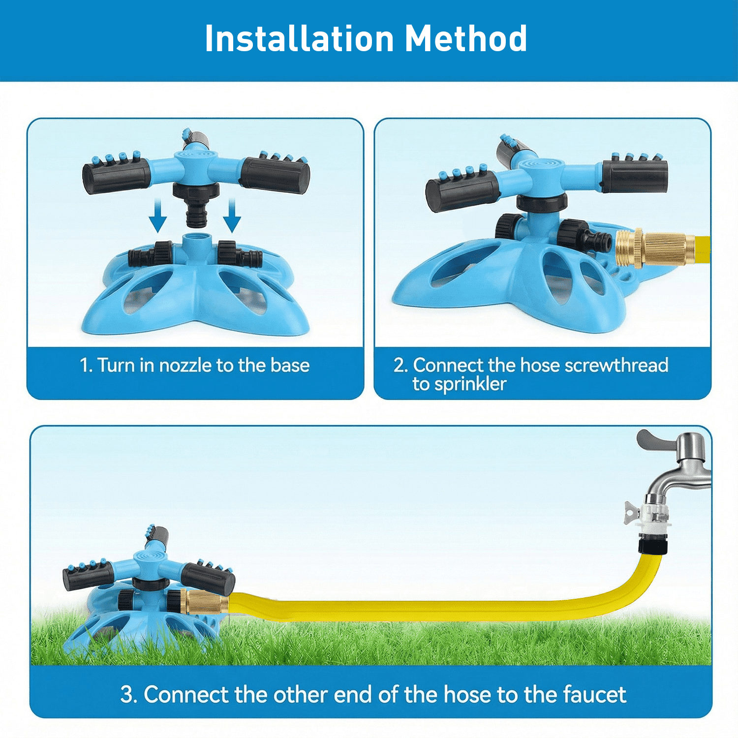 KOYMISKU 2 Pack Sprinkler for Yard, 360° Auto Rotating with Adjustable Spray, Large Area Coverage for Plant Irrigation