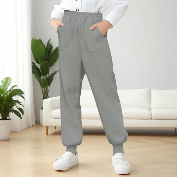 Cowsor Kids Solid Color Sweatpants Casual Elastic Waist Joggers Pants Comfort Loose Fit Athletic Pants Running Trousers