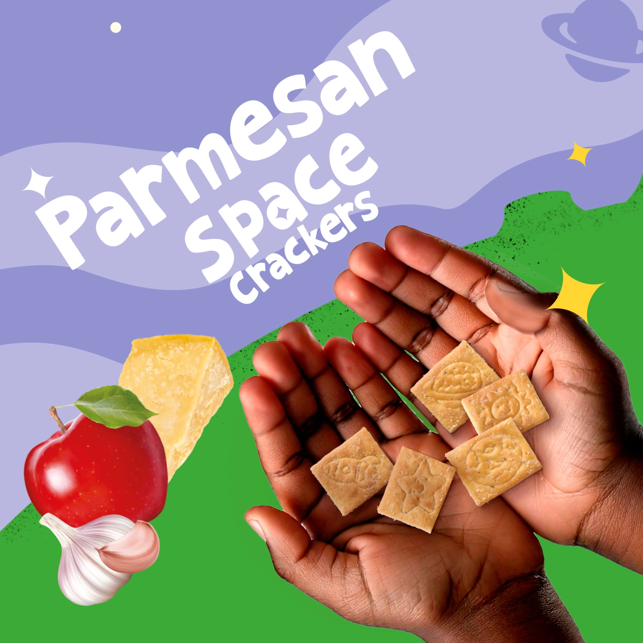 (6 pack) Get'ems! For Kids Space Crackers, Parmesan, Kid Snack, 5 oz Bag