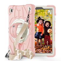 Dteck Case for Samsung Galaxy Tab A7 Lite 8.7-inch T220 T225,Heavy Duty 3-Layer Protection Rotating Stand Case Shockproof Armor Hard Cover with Shoulder Strap for Galaxy Tab A7 Lite 8.7-inch,Pink