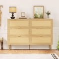 thumbnail image 1 of Bingirl 6-Drawer Modern Rattan Dresser with Gold Legs and Handles - Wide Double Dresser with Large Table Top and Anti-Tipping Design for Bedroom and Living Room, 1 of 7