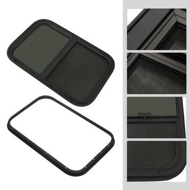 Mustrod RV Window Horizontal Sliding Black Glass 42