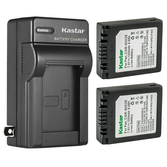 Kastar 2-Pack CGA-S002 Battery and AC Wall Charger Replacement for Panasonic CGR-S002, CGR-S002A, CGR-S002E, DMW-BM7 Battery, Panasonic DE-994, DE-994A, DE-A44 Charger