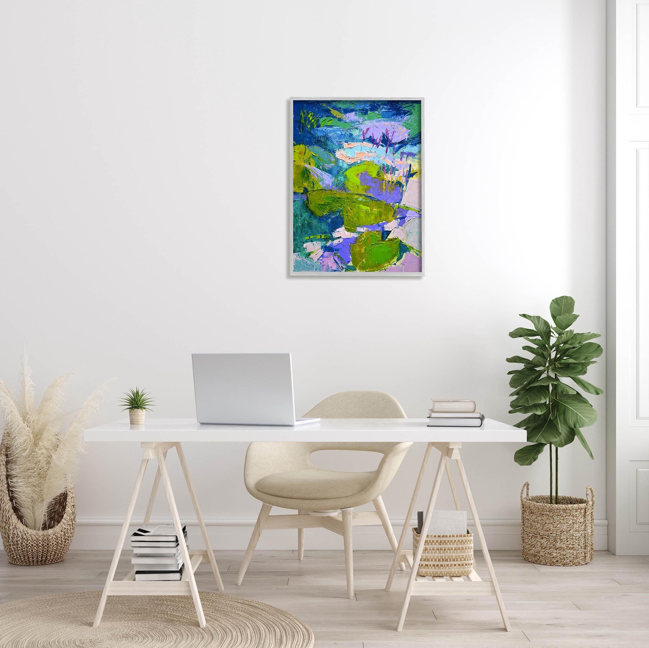 Stupell Industries Vivid Pond Lily Lotus Flowers Floating Painting Gray Framed Art Print Wall Art, Design by Dorothy Fagan