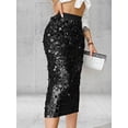 thumbnail image 4 of Sequin Skirt for Women High Waist Midi Skirt Sparkly Skirts for Night Out Cocktail Parties Black S, 4 of 8