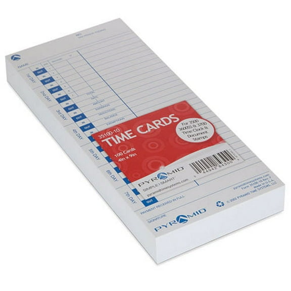 Time Clock Cards For Pyramid Technologies 3000, One Side, 4 X 9, 100/pack | Bundle of 2 Packs