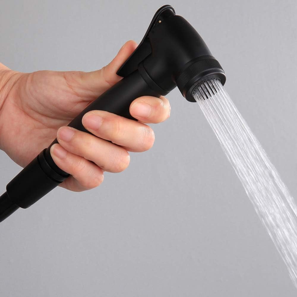 Bidet Sprayer with Cold and Hot Water Brass Black Portable Cloth Diaper Washer Shower Sprayer Set Wall Mounted Bathroom Shower Bidet Tap for Personal Hygiene, Floor Cleaning