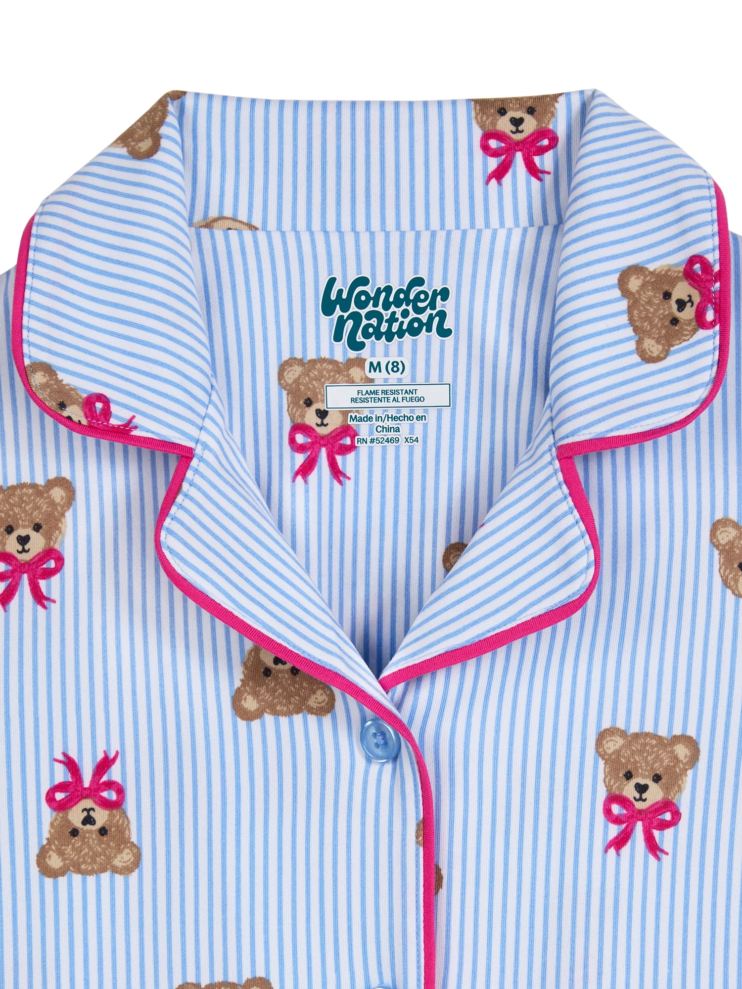 Wonder Nation Girls Short Sleeve Button Front Pajama Top and Pants Set with Eyemask, 3-Piece, Sizes 4-18