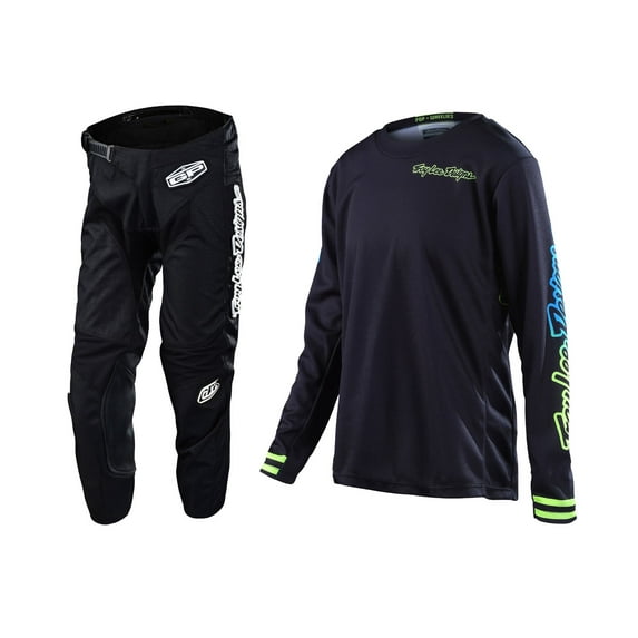 Troy Lee Designs 2022 Youth GP Jersey and Pant Combo Mono Black/Yellow/Cyan (Youth Small / Pants 24)
