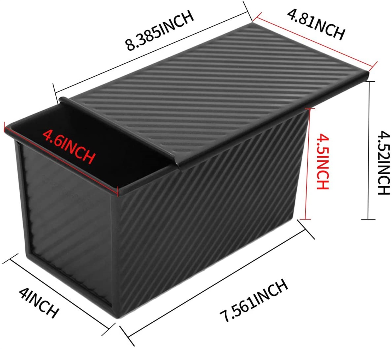 Kepooman Kitchen Carbon Steel Toast Box with Lid for Baking Bread, Black Kepooman Kitchen Carbon Steel Toast Box with Lid for Baking Bread, Black