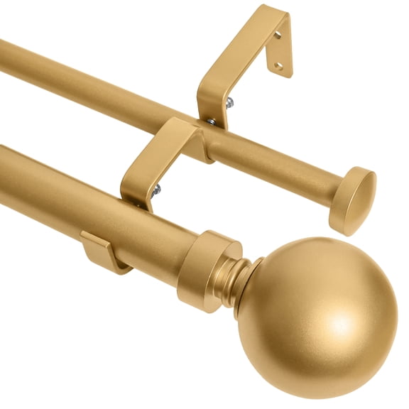 MERIVILLE 1" Double Curtain Rod Set, Adjustable 84-120 Inches, Ball Finials, Gold